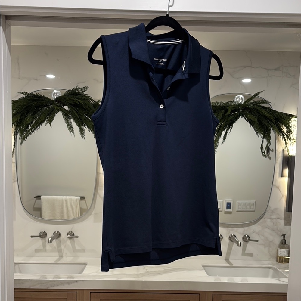 Women's Navy Sleeveless Polo Top
